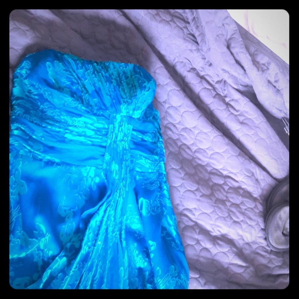Teal strapless dress